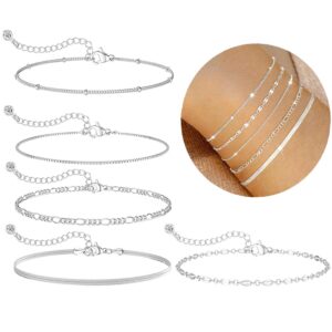 QOMJUFA Armband Damen Silber 925, Verstellbares Stapelbares Set, Kettenarmband für Mädchen