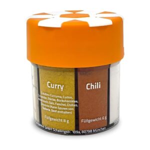 ration1 Gewürzstreuer XXL 6 in 1 Set für Camping, Wandern und als Outdoor Ausrüstung, Gewürz Organizer mit Salz, Pfeffer, Chili, Paprika, Knoblauch, Curry