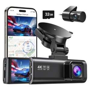 REDTIGER Dashcam Auto Vorne Hinten 4K/2,5K mit GPS WiFi, Dash Cam Auto Kamera 3,18" IPS-Bildschirm, kostenlose 32-GB-Karte, Nachtsicht, Loop-Aufnahme, 170°Weitwinkel WDR,...