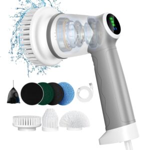 Reinigungsbürste elektrisch Bad,elektrische bürste zum putzen mit Led Anzeige,Spin Scrubber mit 5 Bürstenköpfe,Handheld Cleaning Brush für Haushalt,Boden,Autoreifen,Typ-C...