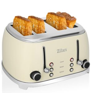 Retro Toaster 4 Scheiben Nostalgie Toastautomat XXL Doppelschlitztoaster 6 Bräunungsstufen Schlitze separat steuerbar 2x Krümelschublade 1500W Edelstahlgehäuse Auftau- Aufwärm-...