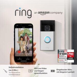 Ring Akku-Videotürklingel (Battery Video Doorbell) mit Chime | WLAN-Videotürklingel-Sicherheitskamera, Selbstinstallation (in 5 Minuten) | mit eingebautem Akku I...