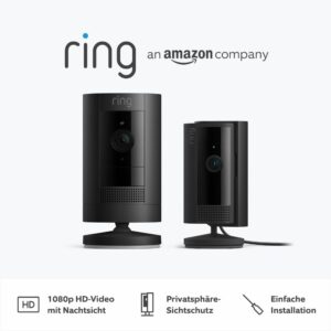 Ring Außenkamera Akku (Stick Up Cam) + Ring Innenkamera (Indoor Camera 2. Gen.) | Überwachungskamera mit 1080p-HD-Video, WLAN, witterungsbeständig, geeignet für Haus &...