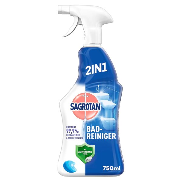 Sagrotan Bad-Reiniger Ozeanfrische – 2in1 Desinfektionsreiniger mit Antischmutzfilm für zuverlässige Hygiene im Badezimmer – 1 x 750 ml Sprühflasche(Das Produktdesign kann...