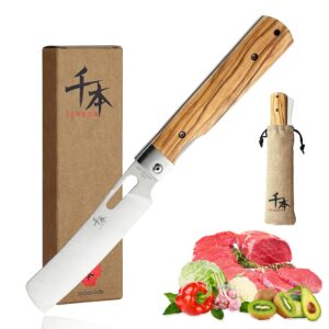 SENBON 440A Camping Kochmesser Edelstahl scharfes japanisches stil faltbares tragbares Reise-Obstmesser mit olivfarbenem Griff Taschenkochmesser