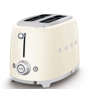 Smeg, 2x2 TSF01CREU -Toaster, 2 Schlitze für 2 Scheiben, 6 Vergoldungsniveaus, Heizfunktion, Abtau- und Bagel- Funktion, Sammelschublade, 950W, Creme