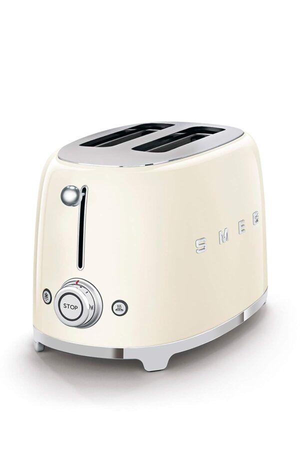Smeg, 2x2 TSF01CREU -Toaster, 2 Schlitze für 2 Scheiben, 6 Vergoldungsniveaus, Heizfunktion, Abtau- und Bagel- Funktion, Sammelschublade, 950W, Creme