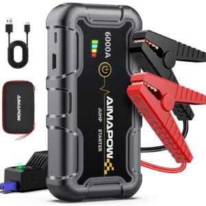 Starthilfe Powerbank 6000A 12V (All Benziner/10,0L Diesel) Auto Starthilfe mit LED-Taschenlampe, großen Bildschirm, Jumper Bildschirm, Autobatterie Booster für SUV Motorrad...