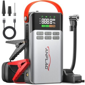 Starthilfe Powerbank mit Kompressor, 8-in-1 Auto Starthilfe 150 PSI 5500A Spitzenstrom für All Benzin und 10.0L Dieselmotor 21800mAh Starter Powerbank Tragbare LCD-Bildschirm...