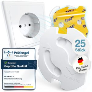 Steckdosen Kindersicherung - (25 STK. mit Kleber von TESA) Steckdosenschutz Kindersicherung mit Drehmechanik - Kindersicherung Steckdose - Steckdosensicherung Baby