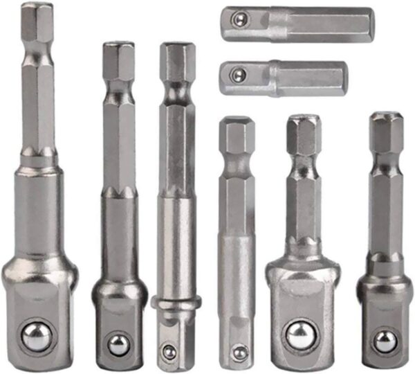 Stecknuss-Adapter, 8-teiliges Set, 1/4-Zoll-Sechskantadapter auf 1/4", 3/8", 1/2" Stecknuss, für Bohrmaschine und Akkuschrauber Steckschlüssel Nüsse und Stecknüsse, Bit-Halter