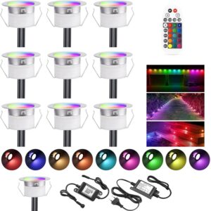 SUBOSI 10er Bluetooth RGB Led Bodeneinbaustrahler Bodenstrahler Bodenleuchten Aussen 0.6W Ø30mm IP67 Wasserdicht LED Terassenbeleuchtungen Terrasse Küche Garten...