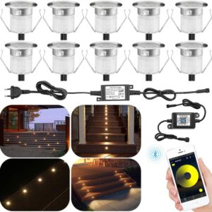 SUBOSI 10er Set Bluetooth Dimmbar Warmweiß Led Bodeneinbaustrahle Aussen 0.6W Ø30mm IP67 Wasserdicht LED Einbaustrahler Terrasse Garten Led Lampe Full Kit