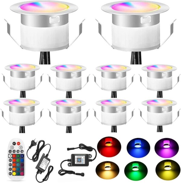 SUBOSI 10er WIFI RGBWW Led Bodeneinbaustrahler Aussen 0.6W Ø31mm IP67 Wasserdicht LED Bodenleuchten Bodenstrahler Terassenbeleuchtungen Küche Garten Terrassenbeleuchtung Full Kit