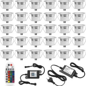 SUBOSI 20er Bluetooth RGB Led Bodeneinbaustrahle Aussen 0.5W Ø45mm IP67 Wasserdicht LED Einbaustrahler Terrasse Küche Garten Led Lampe Full Kit