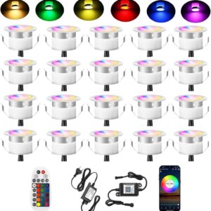 SUBOSI 20er Bluetooth RGBWW Led Bodeneinbaustrahle Aussen 0.5W Ø45mm IP67 Wasserdicht LED Einbaustrahler Terrasse Küche Garten Led Lampe Full Kit