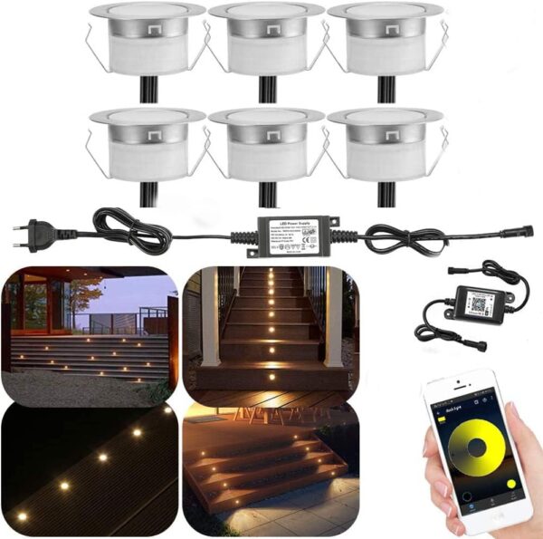 SUBOSI 6er Set Bluetooth Dimmbar Warmweiß Led Einbaustrahler Bodeneinbaustrahle Terrassenbeleuchtung Terrassen Aussen 1W Ø31mm IP67 Wasserdicht LED Terrasse Garten Stehleuchte...