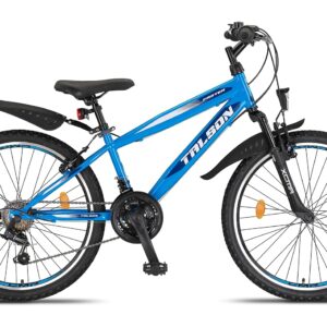 Talson 24 Zoll Mountainbike Fahrrad mit 21-Gang, Gabelfederung & Beleuchtung Blau