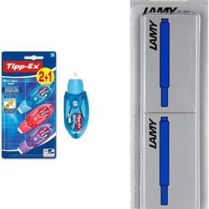 Tipp-Ex Korrekturroller Micro Tape Twist mit Schutzkappe, in 3 Farben & Lamy T10 Tintenpatrone 2er Set - Großraumpatronen in der Farbe blau Patronenfüllhaltermodelle - Im...