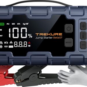 TREKURE Starthilfe Powerbank mit Luftkompressor, 160PSI 6500A Auto Starthilfe, PD 45W Eingang/Ausgang, Starthilfe(Bis zu All Benzin und 12.0L Dieselmotor) mit 600 Lumen LED und...