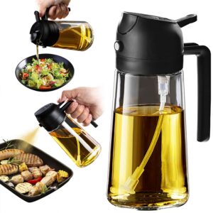 TrendPlain 16oz Ölsprüher für Speiseöl – 470ml Olivenöl Flasche – 2-in-1 Ölspender und Ölsprüher – Küchen Gadgets für Kochen, Salat und Grill Schwarz