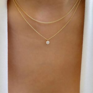TseenYi Geschichtet Cz Kristall Anhänger Halskette Geschichtet Gold Halskette Runde Solitär Anhänger Halskette Funkelnde Kristall Halskette Braut Cz Halskette Kette Schmuck Für...