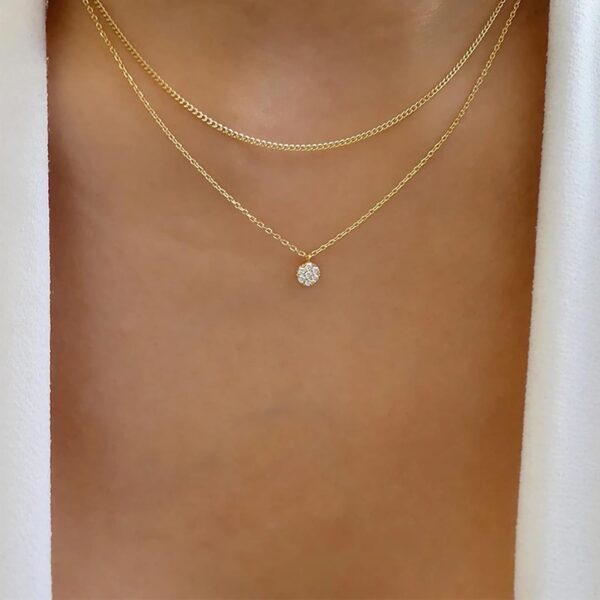TseenYi Geschichtet Cz Kristall Anhänger Halskette Geschichtet Gold Halskette Runde Solitär Anhänger Halskette Funkelnde Kristall Halskette Braut Cz Halskette Kette Schmuck Für...