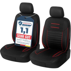 Upgrade4cars Autositzbezüge Vordersitze Schwarz Rot | Auto-Schonbezüge Set Vorne für Fahrersitz & Beifahrer | Auto-Sitzbezug Universal | Autozubehör Geschenke für Frauen und Männer