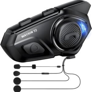 WAYXIN T2 Motorrad Headset mit Gegensprechanlage,Helm Kommunikationssystem für bis zu 2 Motorräder in Reichweite von 300m, mit Sprachassistent, Wasserdicht...