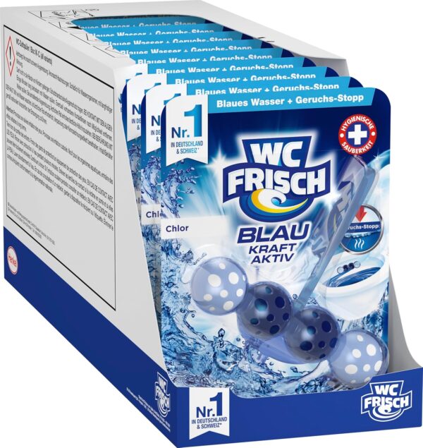 WC FRISCH Kraft Aktiv Blauspüler Chlor (10er Pack), WC Reiniger mit innovativer Geruchs-Stopp-Formel, Duftsteine für extra Frische und eine sichtbare Reinigung