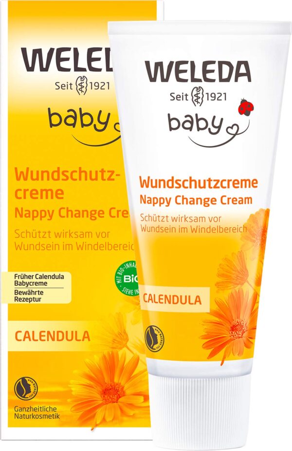WELEDA Bio Baby Calendula Wundschutzcreme 75ml - Naturkosmetik Wundsalbe / Babycreme für den Schutz empfindlicher Baby Haut im Windelbereich. Hilft bei Rötungen, gereizter Haut...