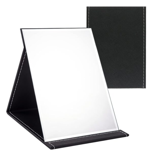 WISYOK Reisespiegel Klappbar, Tischspiegel mit Mehrfach-Standwinkel, Klappspiegel mit Schwarz PU-Leder, Super HD Schminkspiegel, Handspiegel, Kompaktspiegel, Kosmetikspiegel,...