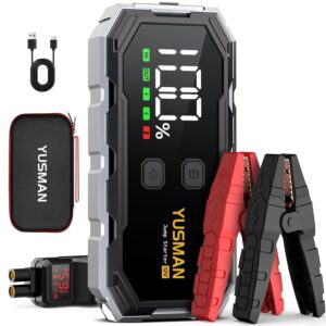 YUSMAN Starthilfe Powerbank 6000A 12V für PKW (Alle Autos oder 10.0L Dieselfahrzeuge) - Mit LCD Display, 4 LED-Lichtmodi und Schnellladung