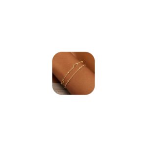 ZHESHY Armband Damen Gold Silber Ketten Armbänder Set 14k Vergoldet Charm Armkette Verstellbare Stapelbare Herz Knoten Büroklammer Perlenarmband Goldene Armbander Bracelet...