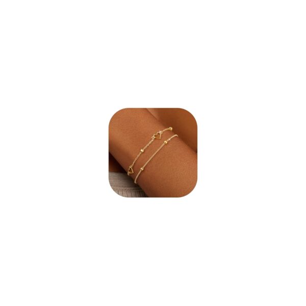 ZHESHY Armband Damen Gold Silber Ketten Armbänder Set 14k Vergoldet Charm Armkette Verstellbare Stapelbare Herz Knoten Büroklammer Perlenarmband Goldene Armbander Bracelet...