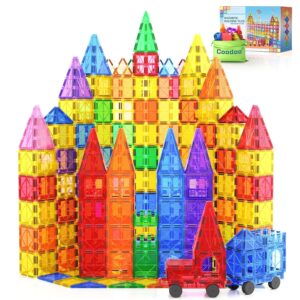 100 Magnetische Fliesen STEM Bauspielzeug mit 2 Autos, Sensorische Magnetische Bausteine für Kleinkinder und Kinder, Vorschule Montessori Spielzeug Geschenke für 3+ Jahre alte...