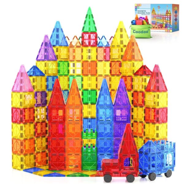 100 Magnetische Fliesen STEM Bauspielzeug mit 2 Autos, Sensorische Magnetische Bausteine für Kleinkinder und Kinder, Vorschule Montessori Spielzeug Geschenke für 3+ Jahre alte...