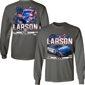 Checkered Flag Sports Kyle Larson 2025 HendrickCars Patriotisches 2-Punkt-T-Shirt, langärmelig, Grau