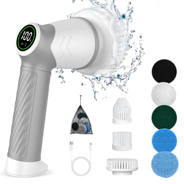 Elektrische Reinigungsbürste, Spin Scrubber für Bad, Schnurlose Reinigungsbürste mit 7 Reinigungsköpfen, 2 einstellbare Geschwindigkeiten, Druckerkennung, Led Anzeige...