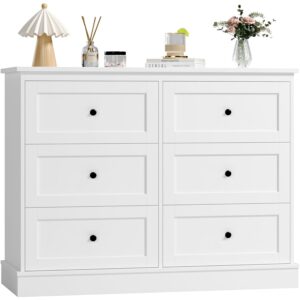 FOREHILL Kommode weiß mit 6 schubladen Kommode für Schlafzimmer, Wohnzimmer, Arbeitszimmer Flur, Sideboard Komodenschrank aus Holz Eckkommode Schubladenschrank weiß 108 x 87 x...