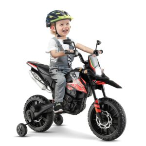 GOPLUS 12V Aprilia Elektro Motorrad, Kindermotorrad mit 2 Stützrädern & Scheinwerfer & Musik für Kinder von 3-8 Jahren, Kinderfahrzeug mit Doppelmotoren & Stoßdämpfer, 5,5-6...
