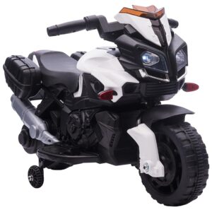 HOMCOM Elektromotorrad Kinderelektroauto Elektro-Kindermotorrad Kinderfahrzeug 6V LED-Licht simuliertes Motorgeräusch Metall+PP Schwarz+Weiß 88,5X 42,5x49 cm