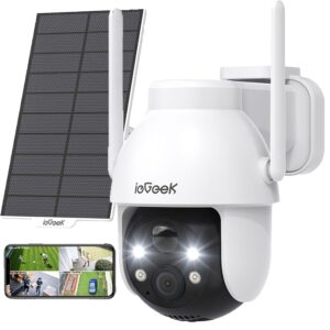 ieGeek 2K 3MP HD Überwachungskamera Aussen Solar, 360° PTZ Überwachungskamera Aussen Akku, 2.4GHz WLAN Kamera mit PIR Bewegungsmelder,Farb-Nachtsicht, 2-Wege-Audio, IP65