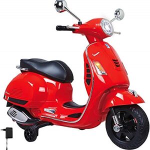 JAMARA 460348 - Ride-on Vespa 12V - Leistungsstarker Antriebsmotor und Akku für lange Fahrzeit, SD-Karten Slot, AUX- und USB-Anschluss, Ultra-Grip Gummiring am Rad, Stützräder,...