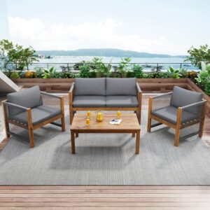 Laxnb Gartenmöbel Set Garten Lounge Möbel, Balkonmöbel, 4 Sitzer Sitzgarnitur mit Couchtisch, Gartenlounge Outdoor Patio Terrassemöbel, Doppelsofa, 2 Sessel und Tisch, Lounge...