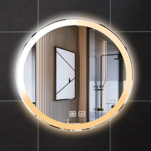 LIGUOYI Badezimmerspiegel, 6500K Kaltweiß LED Schminkspiege, Wandspiegel, Runde 60cm Antibeschlage, Mit Touchschalter, Wasserdicht IP65, Energieklass A++ (Size : 20×20inch)