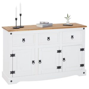 Sideboard Campo im Mexiko Stil Kommode Kiefer massiv weiß mit 3 Schubladen und 3 Türen Buffetschrank Geschirrschrank
