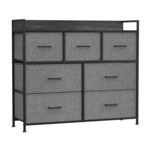 SONGMICS Kommode, Schrank, 7 Stoffschubladen mit Griffen, Metallgestell, Industrie-Design, schiefergrau-anthrazitgrau LTS523G22