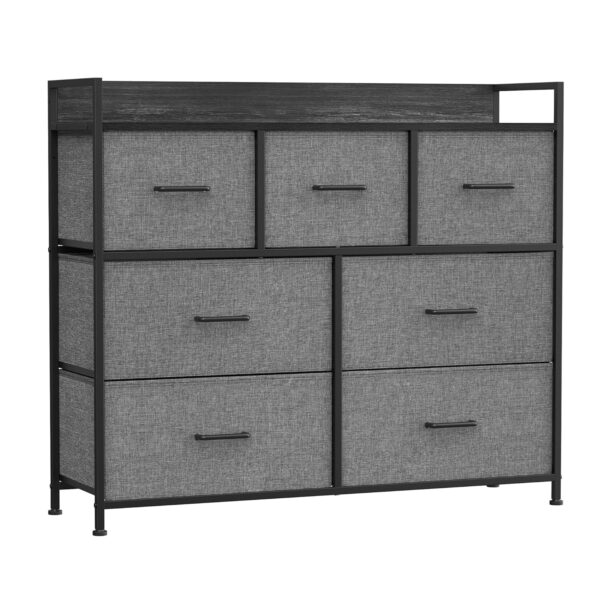 SONGMICS Kommode, Schrank, 7 Stoffschubladen mit Griffen, Metallgestell, Industrie-Design, schiefergrau-anthrazitgrau LTS523G22