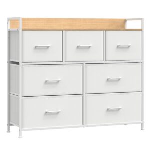 SONGMICS Kommode, Schrank, 7 Stoffschubladen mit Griffen, Metallgestell, Industrie-Design, wolkenweiß-eichenbeige LTS523W57